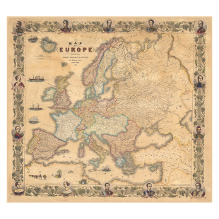 欧洲地图 插画复古版 Map of Europe  超大书房挂图道具装饰画芯