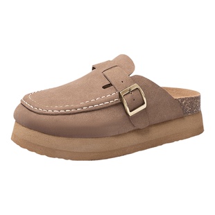 真皮勃肯鞋女2026新款春夏季内增高小码鞋厚底半拖鞋懒人包头凉拖