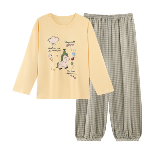 带胸垫睡衣女款春秋季纯棉卡通可爱长袖宽松灯笼裤可外穿家居服冬