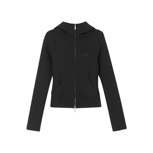 FORNINES美式复古运动开衫卫衣女生春季辣妹修身显瘦连帽短款外套