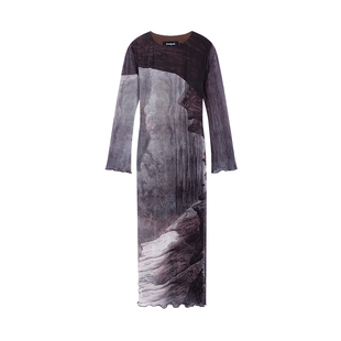 Desigual【LACROIX联名】弹力手绘岩壁印花长袖连衣裙