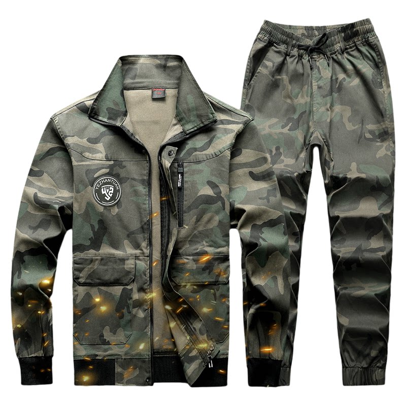 春秋款棉弹力迷彩服工装制服套装