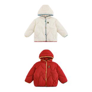 幼悠男童2025新款圣诞风七彩按扣连帽棉服冬季杜邦三防保暖外套潮
