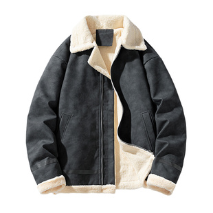 NASA STUSY潮牌羊羔绒情侣外套冬季加绒加厚皮衣美式复古外套男