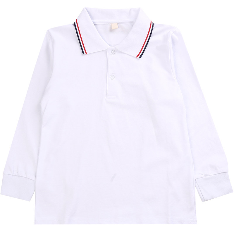 儿童长袖T恤polo衫秋冬男童女童小学生校服中学白色加绒上衣班服