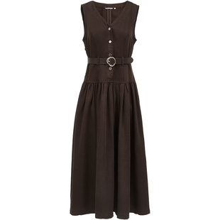 ONLY2026春季新款天丝V领收腰大裙摆伞裙无袖长裙牛仔连衣裙女