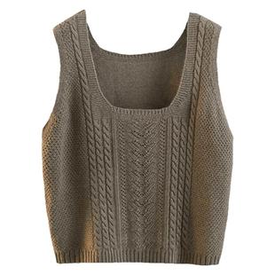 法式复古绞花马甲叠穿秋冬款软糯纯色毛衣外搭坎肩U领针织背心女