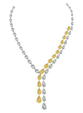 chin银镀水滴双层V形黄钻项链
