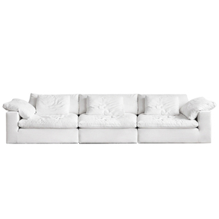 现代简约云沙发中古侘寂风羽绒模块亚麻布艺棉麻直排组合布艺沙发