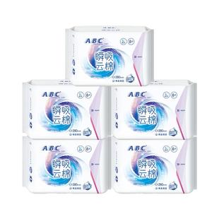 ABC卫生巾棉柔夜用280mm姨妈整箱超薄透气批发正品官方旗舰店旗舰