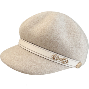 韩版羊毛呢鸭舌贝雷帽女秋冬英伦复古八角帽防寒保暖鸭舌帽显脸小