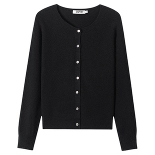 ESPRIT/埃斯普利特100%羊毛绒开衫女圆领针织衫百搭显瘦毛衣外套