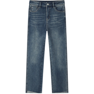 爱居兔春季柔软舒适复古时尚设计感牛仔裤烟管裤