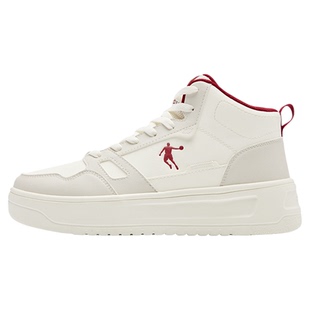 乔丹冬季新款灰色高帮板鞋女款运动板鞋革面保暖厚底增高女休闲鞋