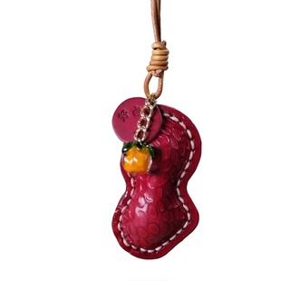 头层牛皮花生好事发生包包挂件真皮手工牛皮车钥匙扣挂件高级配饰