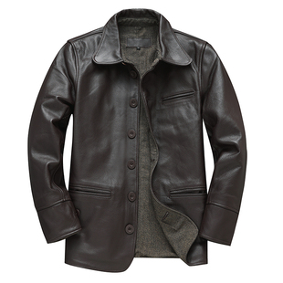 头层牛皮秋冬司闸员皮夹克外套阿美卡叽男士工装皮衣休闲真皮男