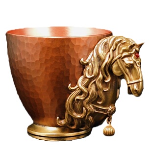 春工 2026新马年吉祥物本命年礼物纯紫铜手工摆件马杯茶杯小酒杯