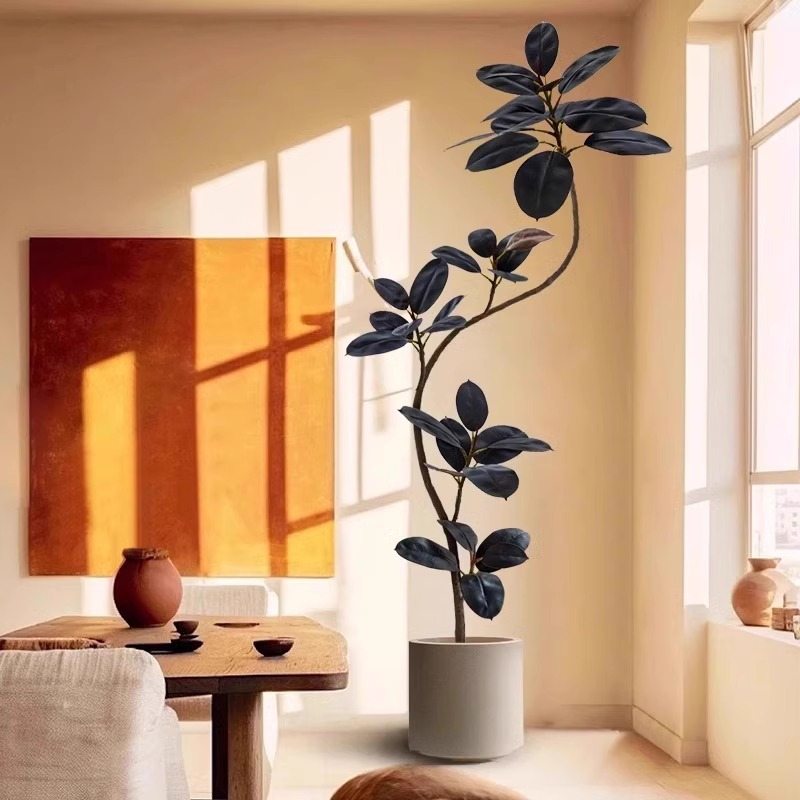 仿真绿植黑金刚橡皮树客厅绿大造景高端轻盆栽仿生摆件假植物奢树