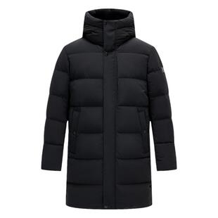 【白鸭绒】德鲨黑色长款连帽羽绒服男2024冬新款保暖外套