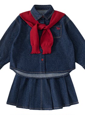 女童裙子套装牛仔百褶裙