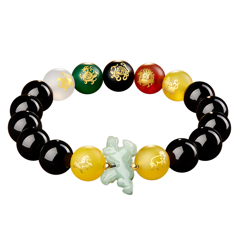 易明居五岳四神喜合吉宏手链2026年本命年红玛瑙黑曜石手串吉祥物