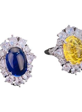 法式复古蓝宝石戒指黄钻活口指环