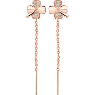 四叶草纯银耳链耳线女2026年新款爆款高级感流苏耳钉长款耳环耳饰