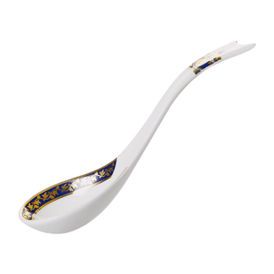 大勺子唐山骨瓷汤勺调羹大汤匙浮雕金喝汤大勺子长柄搅拌勺大勺