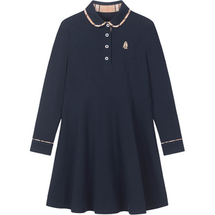 暇步士童装女童长袖POLO裙春秋装新款大童甜美洋气裙子儿童连衣裙