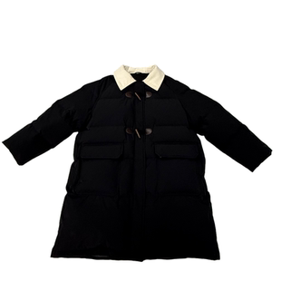 高端翻领拼接羽绒服女中长款牛角扣加厚90白鸭绒外套新款冬季驼色