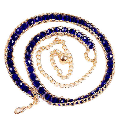 水晶钻夏胖人蓝色小香风装饰腰带