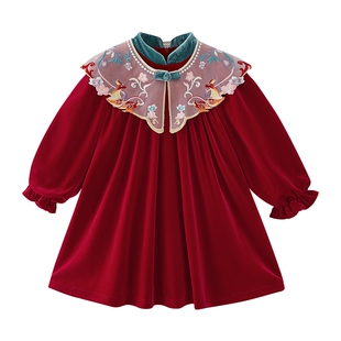 [远红外]女童唐装大童过年连衣裙宝宝红色加绒秋冬款2026儿童汉服