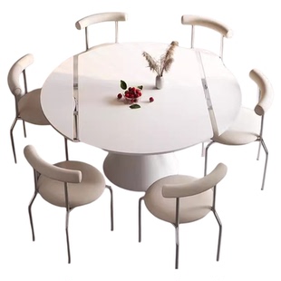 岩板餐桌椅组合现代简约方桌秒变圆桌小户型家用形伸缩岩板餐桌