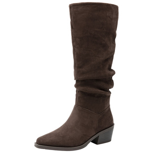 大东官方绒面瘦瘦靴女靴2025新款冬季美拉德长筒靴加绒高筒骑士靴