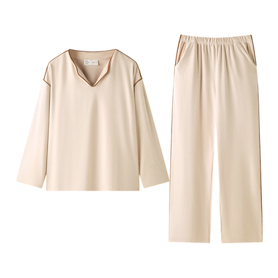 海岛绒秋冬女睡衣宽松外穿V领