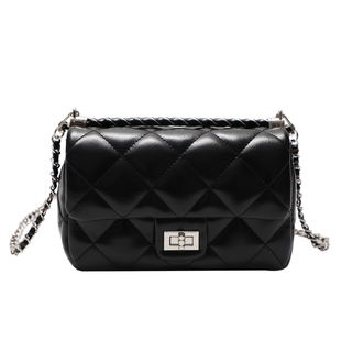 BOAT TAIL&CK小众设计高级感黑色真皮包包女式2025新款菱格链条包