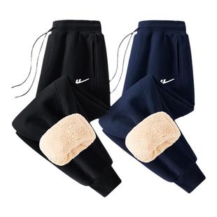 回力仿羊羔绒裤子男款冬2025新款加绒束脚一体绒加厚休闲卫裤男D