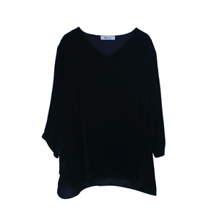 高级感黑色女神范儿真丝丝绒V领衬衫上衣简约大气复古宽松显瘦