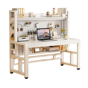实木书桌书架一体桌带洞洞板简约卧室电竞桌学生家用台式电脑桌