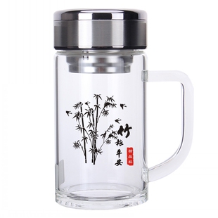 单层玻璃杯大容量商务带手柄透明加厚泡茶杯耐热家用700ML水杯子