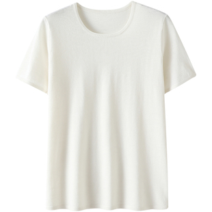 太舒服了~精纺纯山羊绒短袖女圆领套头半袖纯色针织T恤女白色春夏