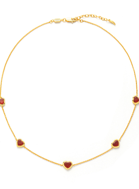 天然红玛瑙纯银镀金新年红色项链