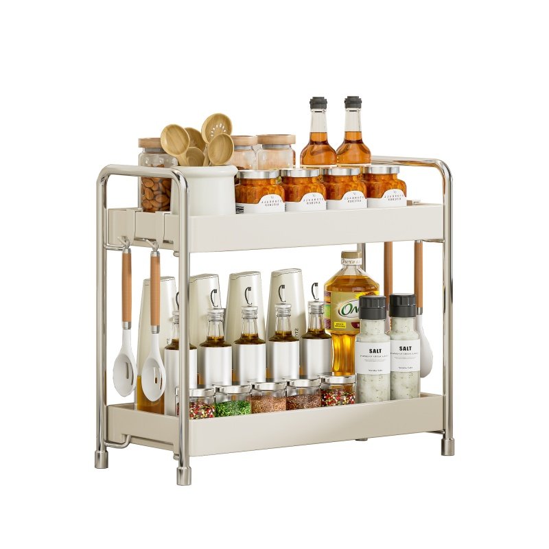 不锈钢厨房调料架双层家用台面调味品盐置物架窄小多功能收纳架