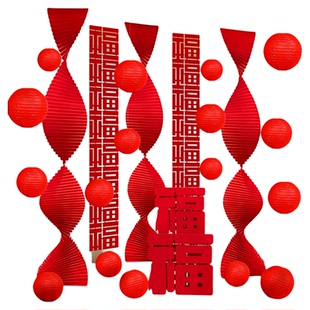2026马年新年装饰品红灯笼瓦楞纸拉花商场门店春节过年氛围布置