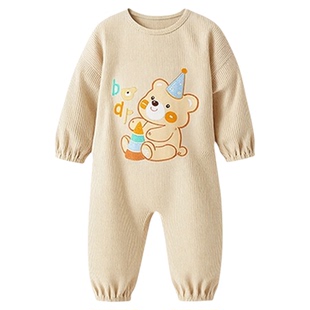 宝宝灯芯绒连体罩衣儿童吃饭围兜女宝宝男秋冬外穿防水防脏爬爬服