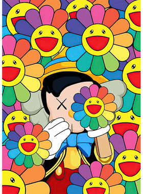 潮牌kaws村上隆太阳花暴力熊客厅装饰画艺术挂画现代轻奢高级感