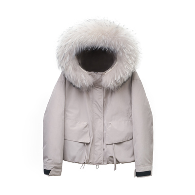 95白鸭绒工装羽绒服女短款派克服