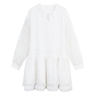 KEIKO [碎花刺绣] 白色欧根纱连衣裙26春季出游仙灵蕾丝花边A字裙