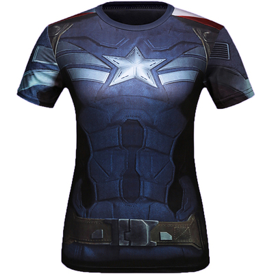 美队紧身衣速干瑜伽短袖运动t恤