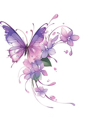 花与蝶紫色纹身贴防水贴画